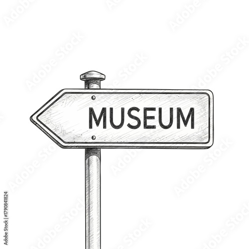 Hand-Drawn Museum Sign on Post Pointing Left, Cultural Institution Direction