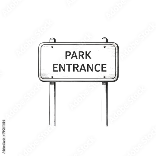 Hand-Drawn Park Entrance Sign with Rustic Style for a Welcoming Aesthetic