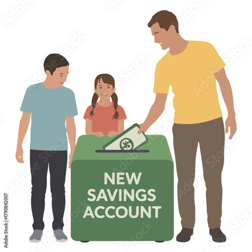 Father and children opening a new savings account