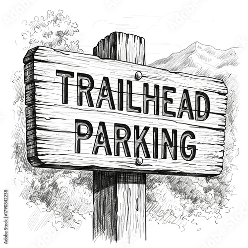 Illustration of trail entrance parking sign on a natural backdrop