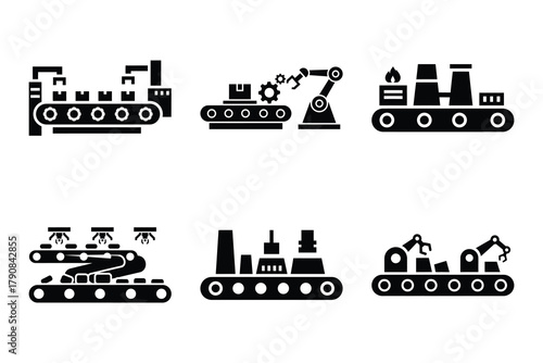 production line icon silhouette vector illustration isolated flat style art