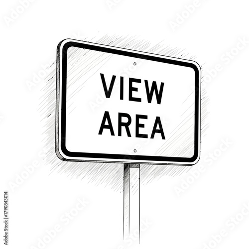 Stylized View Area Road Sign Illustration in Black and White Sketch