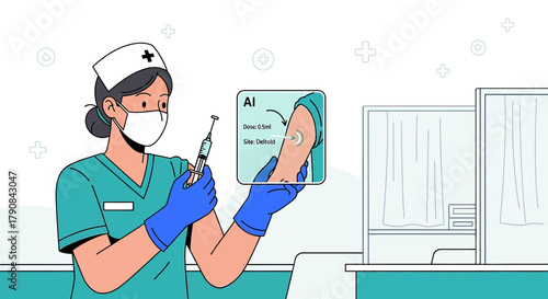 Illustrative depiction of a healthcare professional utilizing AI for precise vaccine