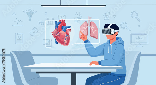 Man experiencing anatomical visualization using virtual reality for medical education