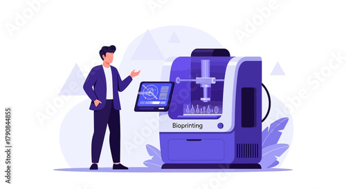 Man presenting advanced bio-printing technology, showcasing its potential in healthcare innovation