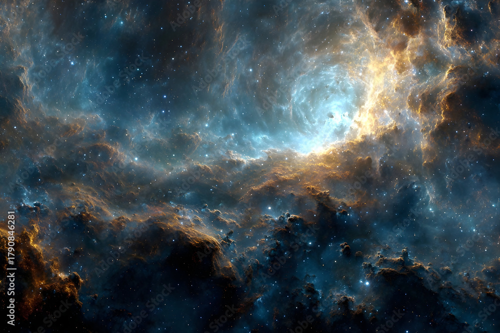 Fototapeta premium Surreal interstellar vista with storm-like nebula formation in space
