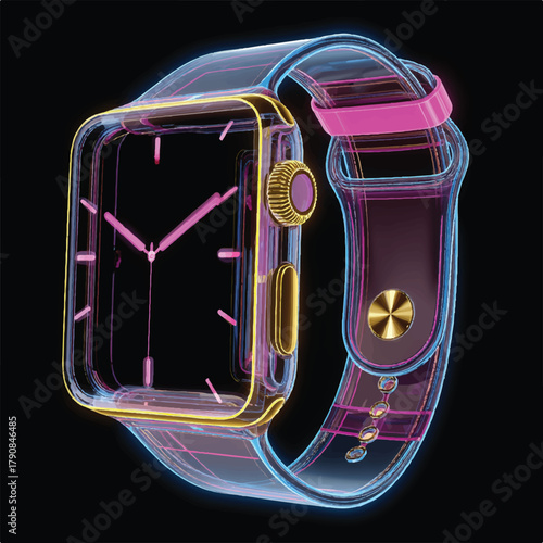 Futuristic Smartwatch with Transparent Design and Neon Accents Technology Innovation and Wearable Device Concept Isolated on Black Background