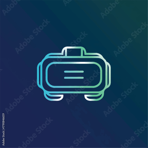 Futuristic virtual reality headset icon with neon gradient outline on a dark blue background symbolizing immersive digital experiences and gaming technology