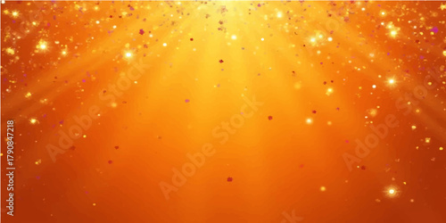 Abstract orange background with bright gold Christmas lights and soft particle bokeh pattern