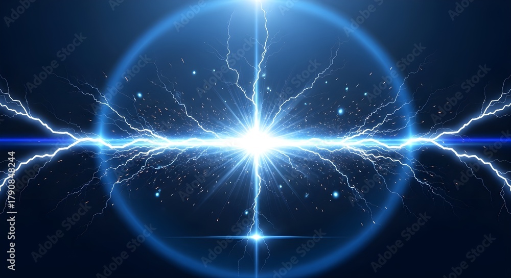 Fototapeta premium Energy core with powerful electrical discharge and lightning bolts in a futuristic abstract background.