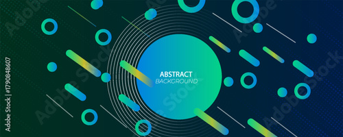 Blue green abstract background overlap layer on dark space with circles effect decoration. Modern graphic design element geometric style concept for web banner, art, flyer, card, or brochure cover.