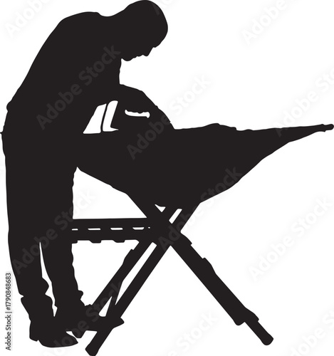 vector, silhouette of a man ironing