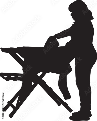 vector, silhouette of a woman ironing
