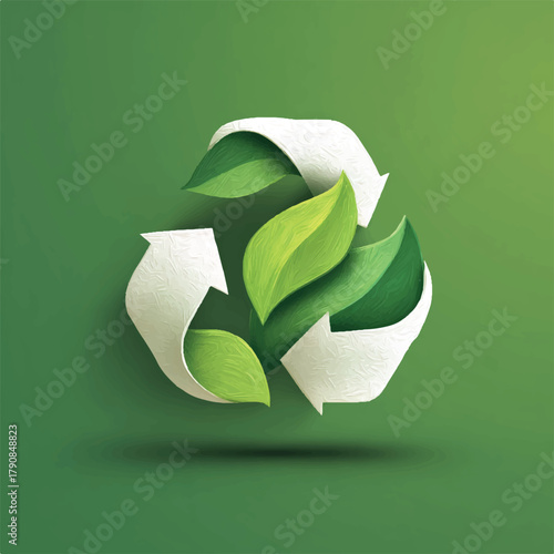 Green Recycle Symbol with Leaves representing Sustainability and Environmental Awareness in the Eco Friendly World promoting Conservation and Resource Management for a Better Planet