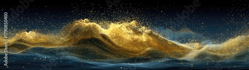 Golden dust explodes against a dark, starry sky.