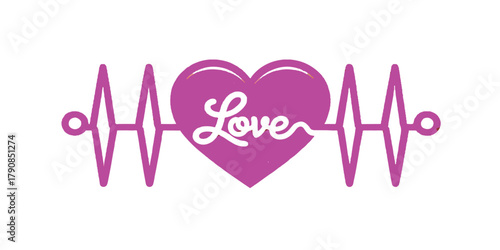 Red heart and heartbeat vector symbol for love, health, and medical care illustration