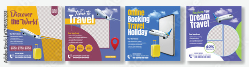 Modern and Minimal Travel Agency Social Media Post Pack, Holiday Tour Flyer, and Square Poster Template Design for Tourism Ads and Hotel Resort Promotion advertising design