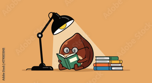 A Chestnut Character Enthusiastically Reading Under a Desk Lamp Illuminating Literary Pursuit