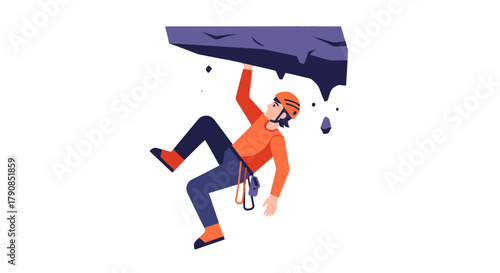 A Climber Ascends a Rock Face with Determination and Focus against a Dark Backdrop