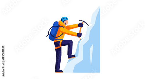 A Climber Ascends A Steep Ice Wall With Confidence, Conquering Nature's Challenges