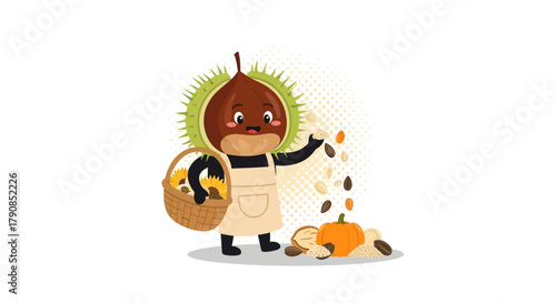 A Cheerful Chestnut Character Planting Seeds for a Bountiful Harvest Season