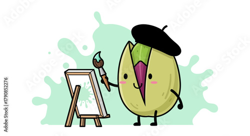 A Creative Pistachio Nut Illustrated Painting Artwork, Modern Art, Cute Character