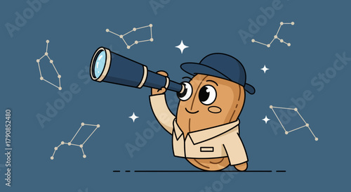 A Curious Peanut Explores The Cosmos And Observes Star Constellations At Night