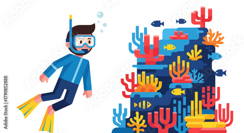 A Diver Explores a Vivid Underwater Coral Reef Environment, Searching For Marine Wildlife