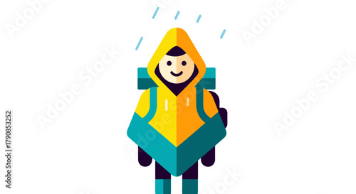 A Cheerful Person in a Waterproof Ensemble, Braving a Drizzle in a Vector Illustration