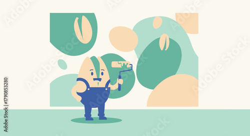 A Friendly Painter Painting Abstract Shapes In A Whimsical and Artistic Manner