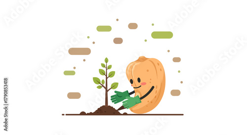 A Cheerful Plant Sprite Tend To Its Newly Sprouted Sapling With Loving Care