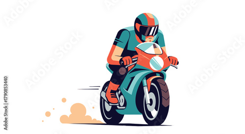 A Graphic Illustration Of A Motorcyclist Riding Modern Motorcycle Against Black Backdrop