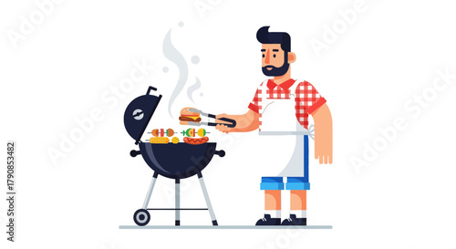 A Grilling Enthusiast Cooks Delicious Food On A Barbecue Grill For A Summer Feast