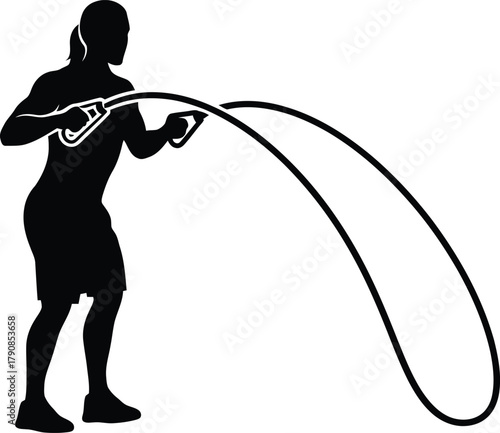 Person Preparing for Rope Jumping Fitness Workout Concept Vector silhouette