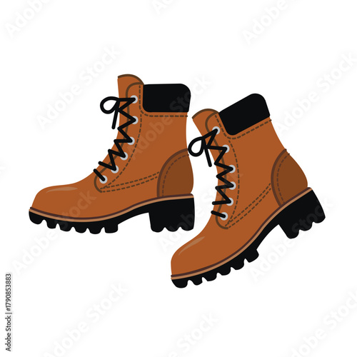 A pair of winter hiking boots in vector style. Brown hiking boots