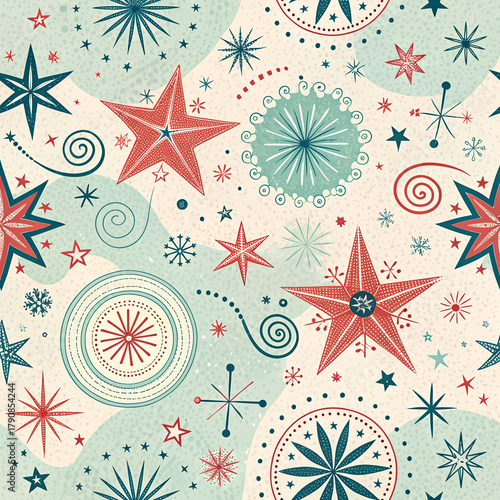 Whimsical hand drawn star pattern with festive colors