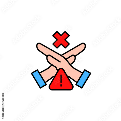 Urgent warning sign with crossed arms and exclamation mark, a clear symbol for caution, restrictions and important alerts needed now