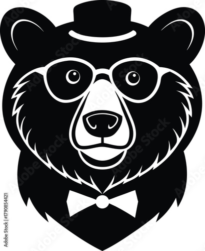 Hipster Bear Head Character Wearing Sunglasses Cool Style Vector silhouette