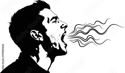 Expressive silhouette of a shouting man in profile