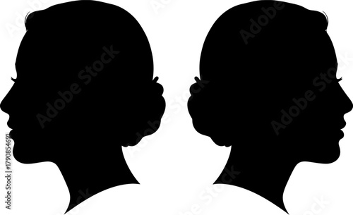 Mirrored side profile silhouettes duality contrast concept