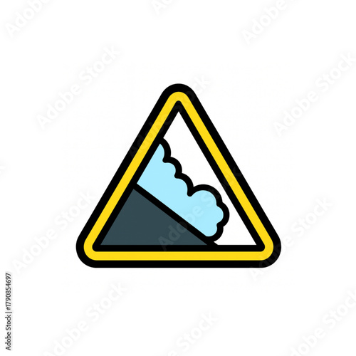 Warning sign depicting falling snow or avalanche hazard for safe travel and adventure planning