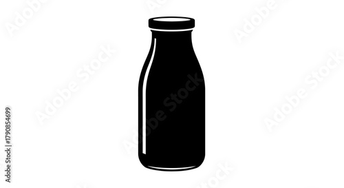 A simple black silhouette of a narrow glass bottle stands isolated
