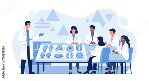 Medical professionals in a research conference discussing new scientific discoveries