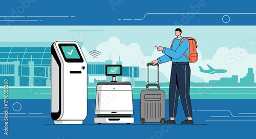 Modern airport with self-service technology and automated assistance for travelers enhancing the