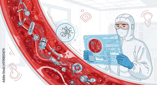 Nanobots navigating bloodstream for medical diagnostics and targeted drug delivery innovation