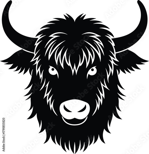 Yak Head Furry Animal Character Icon for Nature Wildlife Vector silhouette