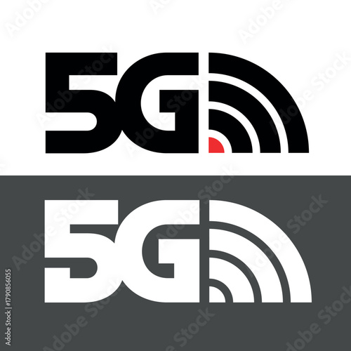 5G (fifth generation mobile communications) icon. Symbol for communication or data transfer. Modern equipment, signal from a communication tower. Attributes of the internet or mobile communications.