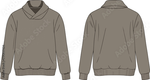 Foto Cad drawing flat vector, shawl collar pullover sweater technical flat sketch, ri