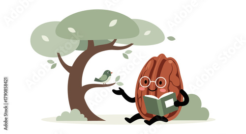 A Nutty Professor Reads Under a Shady Tree With His Bird Friend