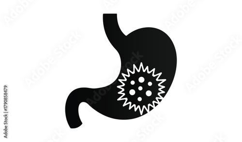 Illustration of a stomach with a virus or bacteria infection inside